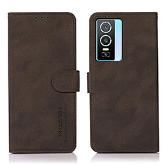 Leather Case Stands Flip Cover Holder D01Y for Vivo Y74s 5G Brown