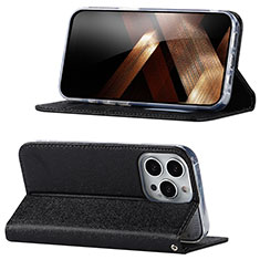 Leather Case Stands Flip Cover Holder D02T for Apple iPhone 16 Pro Black