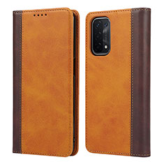 Leather Case Stands Flip Cover Holder D02T for Oppo A54 5G Brown