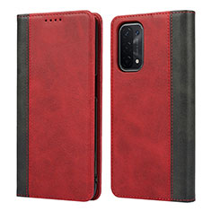 Leather Case Stands Flip Cover Holder D02T for Oppo A74 5G Red