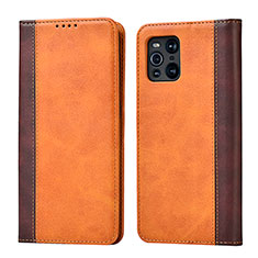 Leather Case Stands Flip Cover Holder D02T for Oppo Find X3 Pro 5G Brown