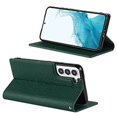 Leather Case Stands Flip Cover Holder D02T for Samsung Galaxy S21 5G Green