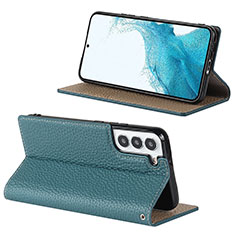 Leather Case Stands Flip Cover Holder D02T for Samsung Galaxy S21 5G Mint Blue