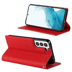 Leather Case Stands Flip Cover Holder D02T for Samsung Galaxy S21 FE 5G Red