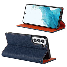 Leather Case Stands Flip Cover Holder D02T for Samsung Galaxy S22 5G Blue