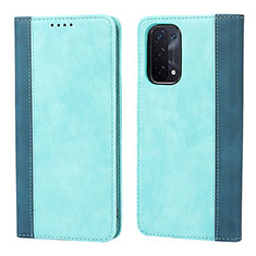 Leather Case Stands Flip Cover Holder D03T for Oppo A54 5G Cyan