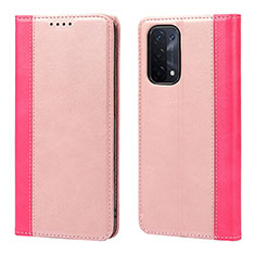 Leather Case Stands Flip Cover Holder D03T for Oppo A54 5G Rose Gold