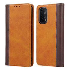 Leather Case Stands Flip Cover Holder D03T for Oppo A74 5G Brown