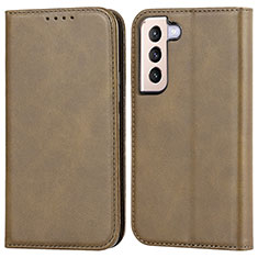 Leather Case Stands Flip Cover Holder D03T for Samsung Galaxy S21 Plus 5G Khaki