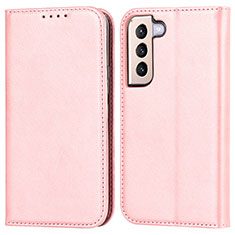 Leather Case Stands Flip Cover Holder D03T for Samsung Galaxy S22 5G Pink