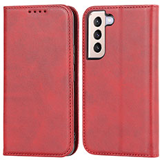 Leather Case Stands Flip Cover Holder D03T for Samsung Galaxy S22 5G Red