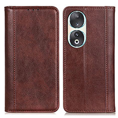 Leather Case Stands Flip Cover Holder D03Y for Huawei Honor 90 5G Brown