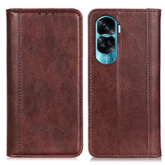 Leather Case Stands Flip Cover Holder D03Y for Huawei Honor 90 Lite 5G Brown