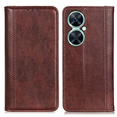 Leather Case Stands Flip Cover Holder D03Y for Huawei Nova 11i Brown