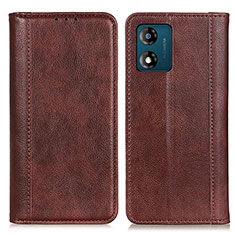 Leather Case Stands Flip Cover Holder D03Y for Motorola Moto E13 Brown