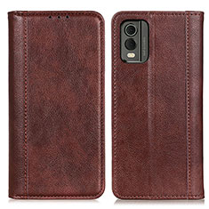 Leather Case Stands Flip Cover Holder D03Y for Nokia C32 Brown