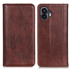 Leather Case Stands Flip Cover Holder D03Y for Nothing Phone 2 Brown