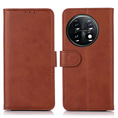 Leather Case Stands Flip Cover Holder D03Y for OnePlus 11 5G Brown