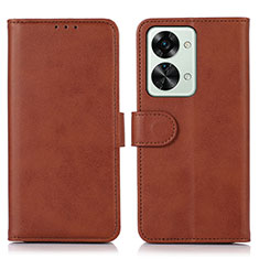 Leather Case Stands Flip Cover Holder D03Y for OnePlus Nord 2T 5G Brown