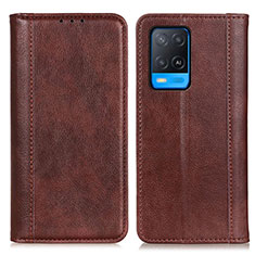 Leather Case Stands Flip Cover Holder D03Y for Oppo A54 4G Brown