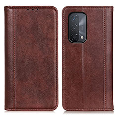 Leather Case Stands Flip Cover Holder D03Y for Oppo A74 5G Brown