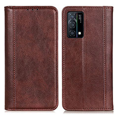 Leather Case Stands Flip Cover Holder D03Y for Oppo K9 5G Brown