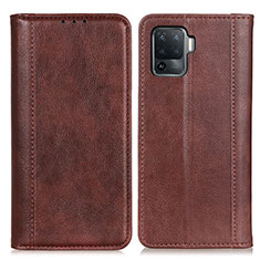 Leather Case Stands Flip Cover Holder D03Y for Oppo Reno5 F Brown