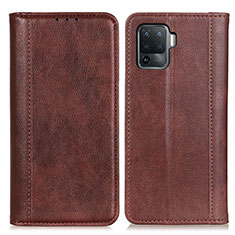 Leather Case Stands Flip Cover Holder D03Y for Oppo Reno5 Lite Brown