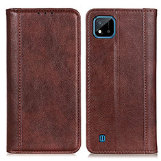 Leather Case Stands Flip Cover Holder D03Y for Realme C20 Brown