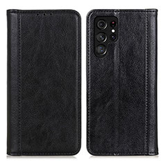 Leather Case Stands Flip Cover Holder D03Y for Samsung Galaxy S21 Ultra 5G Black