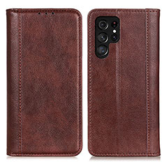Leather Case Stands Flip Cover Holder D03Y for Samsung Galaxy S21 Ultra 5G Brown