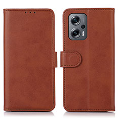 Leather Case Stands Flip Cover Holder D03Y for Xiaomi Redmi Note 11T Pro 5G Brown