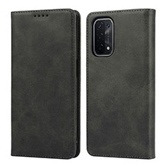 Leather Case Stands Flip Cover Holder D04T for Oppo A54 5G Black