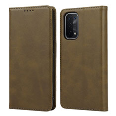 Leather Case Stands Flip Cover Holder D04T for Oppo A54 5G Khaki