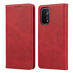 Leather Case Stands Flip Cover Holder D04T for Oppo A54 5G Red