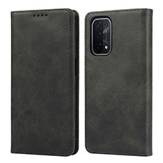 Leather Case Stands Flip Cover Holder D04T for Oppo A74 5G Black