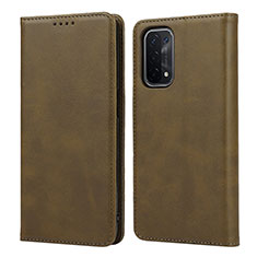 Leather Case Stands Flip Cover Holder D04T for Oppo A93 5G Khaki