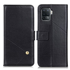 Leather Case Stands Flip Cover Holder D04Y for Oppo Reno5 F Black