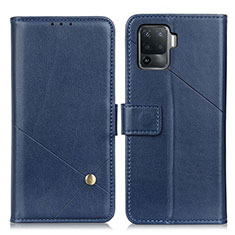 Leather Case Stands Flip Cover Holder D04Y for Oppo Reno5 F Blue