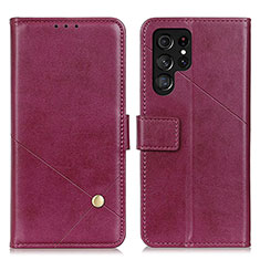 Leather Case Stands Flip Cover Holder D04Y for Samsung Galaxy S21 Ultra 5G Purple