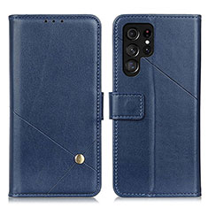 Leather Case Stands Flip Cover Holder D04Y for Samsung Galaxy S23 Ultra 5G Blue