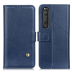 Leather Case Stands Flip Cover Holder D04Y for Sony Xperia 1 III Blue