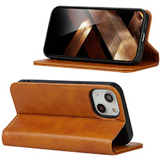 Leather Case Stands Flip Cover Holder D05T for Apple iPhone 14 Light Brown