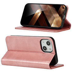 Leather Case Stands Flip Cover Holder D05T for Apple iPhone 14 Pink