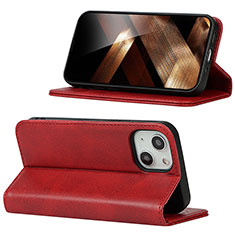 Leather Case Stands Flip Cover Holder D05T for Apple iPhone 15 Plus Red