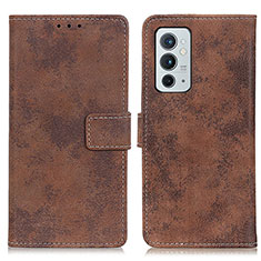 Leather Case Stands Flip Cover Holder D05Y for OnePlus 9RT 5G Brown