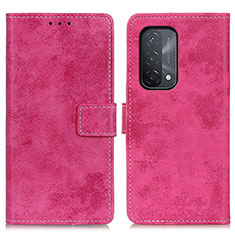 Leather Case Stands Flip Cover Holder D05Y for Oppo A54 5G Hot Pink