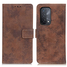 Leather Case Stands Flip Cover Holder D05Y for Oppo A74 5G Brown