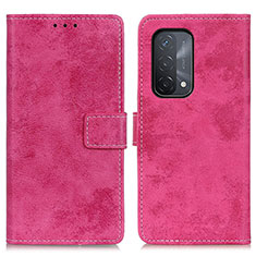 Leather Case Stands Flip Cover Holder D05Y for Oppo A74 5G Hot Pink