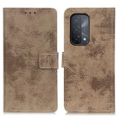 Leather Case Stands Flip Cover Holder D05Y for Oppo A74 5G Khaki